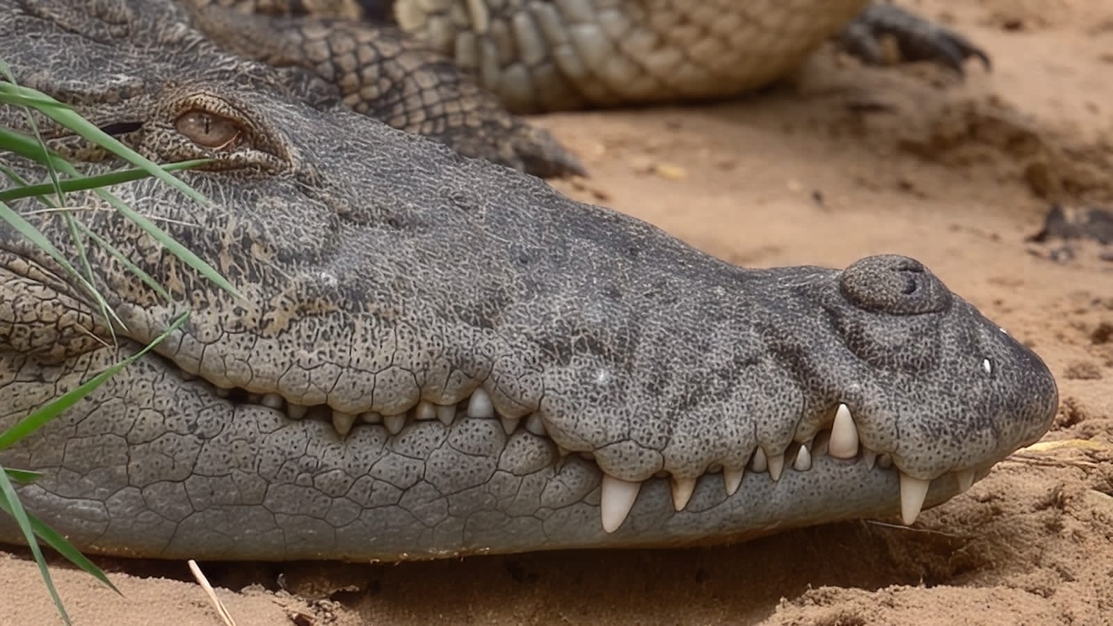 Crocodile resting on sandy ground